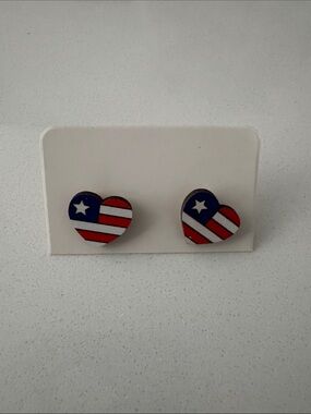 Patriotic Heart Stud Earrings - Red, White & Blue